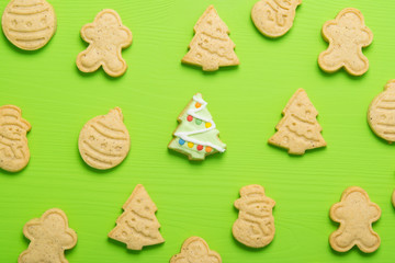 on a light green background confectionery, a variety of cookies, for the new year