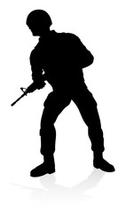 Silhouettes of a military armed forces army soldier