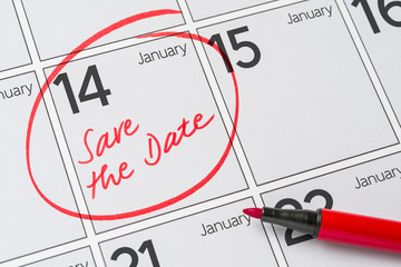 Save the Date written on a calendar - January 14