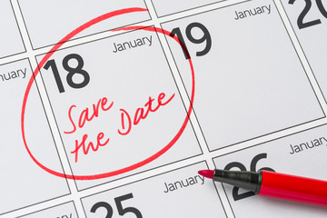 Save the Date written on a calendar - January 18