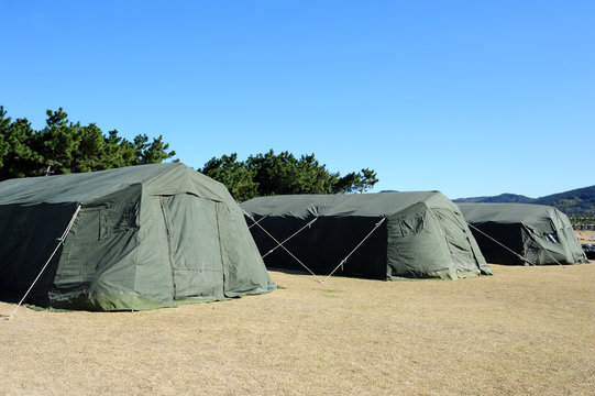 Military tent on the ground