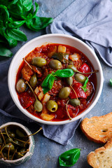 caponata siciliana in ceramic bowl