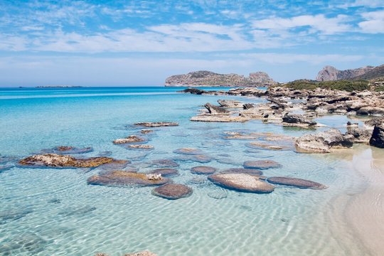 Crystal and transparent sea of Falassarna beach, Crete, Greece 