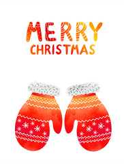 Christmas card with mittens and lettering