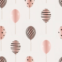 Pink balloons seamless pattern  - 3D illustration