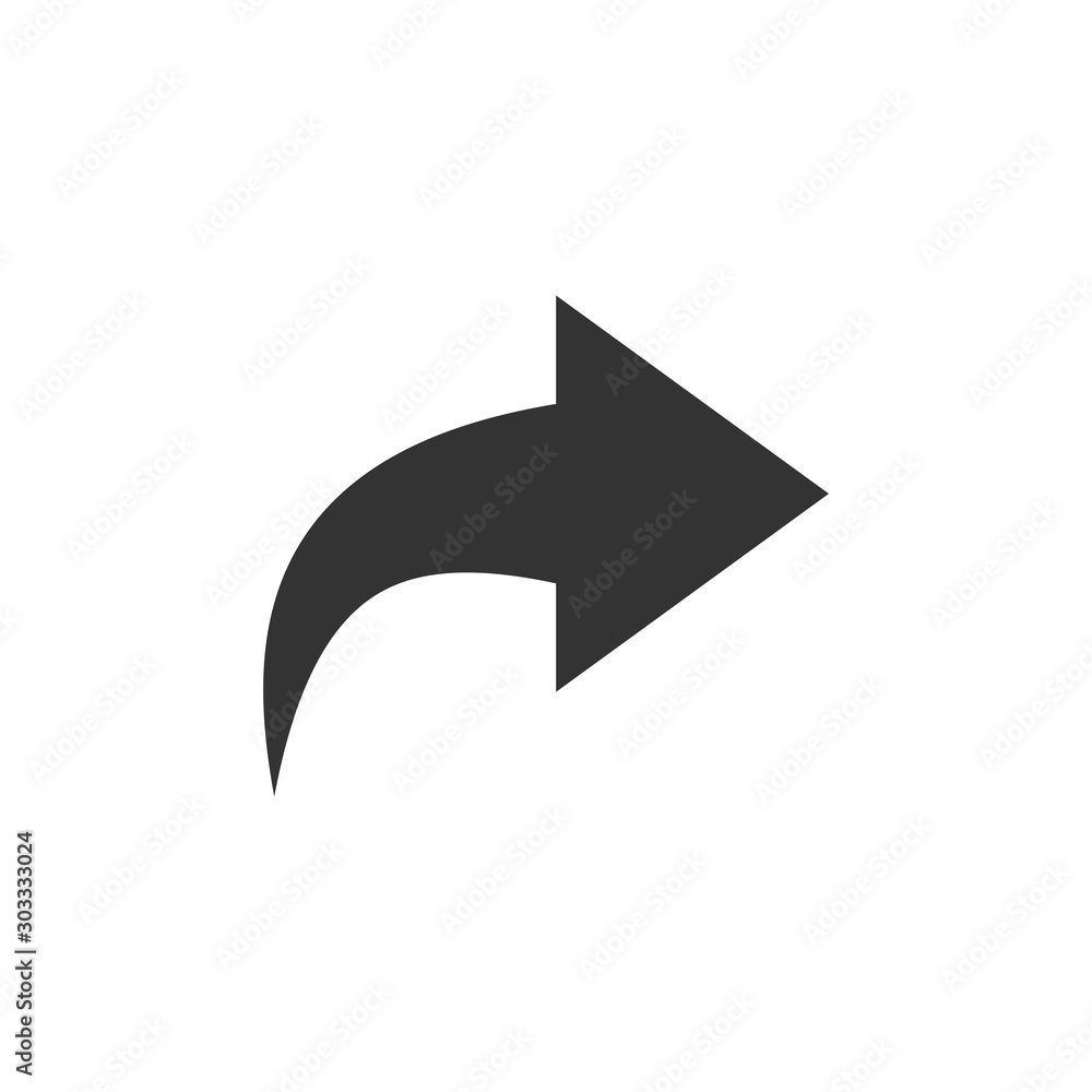 Poster share button icon in flat style. arrow sign vector illustration on white isolated background. send f