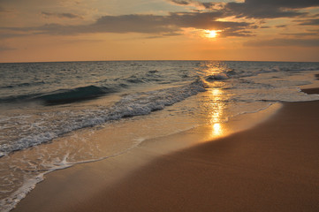 Sunset on the sea during a storm