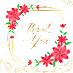 Obraz premium Geometric frame with flower watercolor. Botanical composition. Decorative element for wedding card. Invitations Vector illustration.