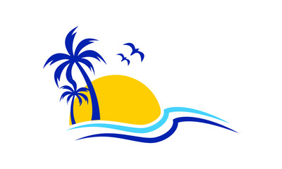 Fototapeta na wymiar Simple modern Unique tropical beach logo. The symbol itself will look nice as social media avatar and website or mobile icon