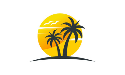 Fototapeta na wymiar Simple modern Unique tropical beach logo. The symbol itself will look nice as social media avatar and website or mobile icon