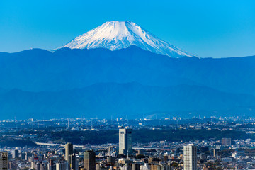 東京の街並み 麻布周辺と富士山