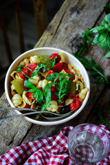 Pasta with roasted vegetables. .style rustic