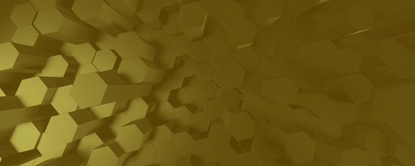 Fototapeta na wymiar 3d GOLD illustration of honeycomb ABSTRACT BACKGROUND, FUTURISTIC HEXAGONAL WALLPAPER, BACKGROUND