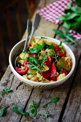 Pasta with roasted vegetables. .style rustic