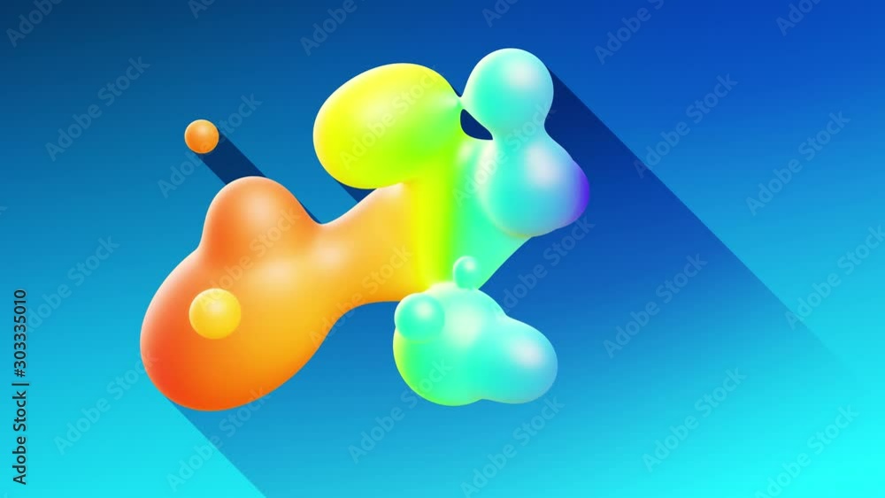 Poster multi-colored balls or bubbles with popular gradient colors and in subsurface glow material fly in t