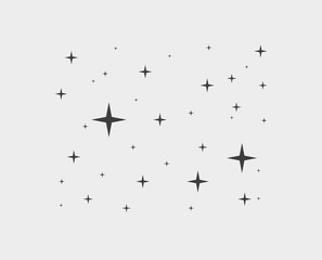 Sparkles star line icons. Sparkle black pictogram set, falling shooting stars. Vector sratdust pattern, starry sky concept, as fashion style in contemporary art