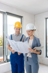 Project owner and construction worker during acceptance