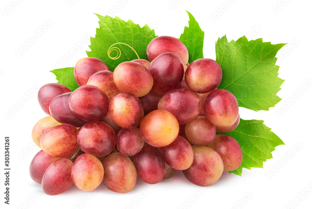 Aufkleber Isolated grapes. Cluster of pink grape with leaves isolated on white background with clipping path