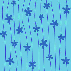 Hand drawn seamless pattern with flower on blue background  for warping paper, Can us as wallpaper or gift wrap.
