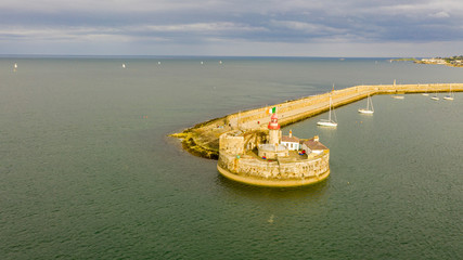Aerial view of sailing boats, ships and yachts in Dun Laoghaire marina harbour, Ireland