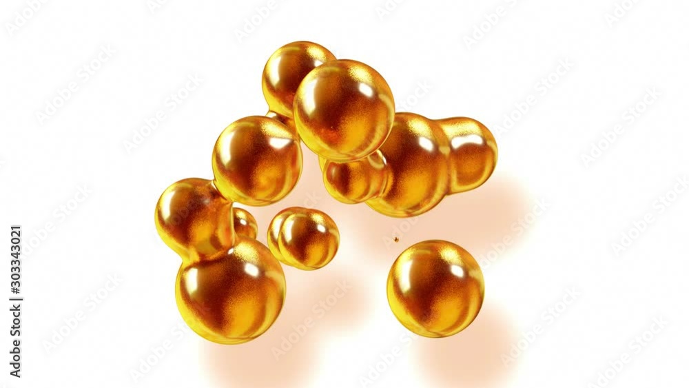 Aufkleber amasing abstract background of metaballs as if glass drops or spheres filled with gold sparkles merge together and scatter move around cyclically in 4k. Looped seamless animation with glisten bubbles