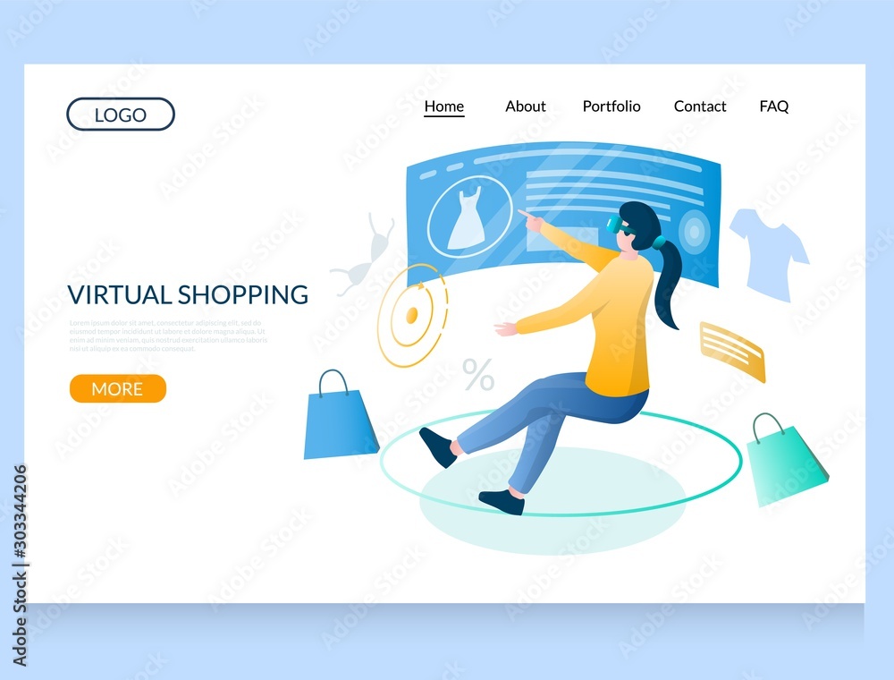 Poster virtual shopping vector website landing page design template