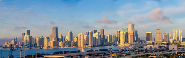Skyline of the Miami, Florida, view from the sea port.