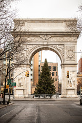 Washington Square Park, Greenwich Village, New York City during the Christmas holiday season with...