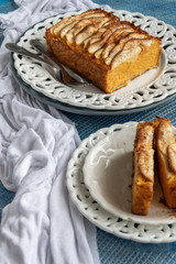 Healthy homemade sliced apple carrot cake with rice flour, gluten free  and dairy free sweet pie