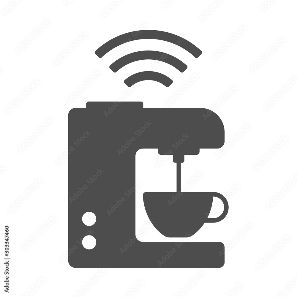 Poster smart coffee maker vector icon isolated on white background. smart coffee maker with airwaves icon f