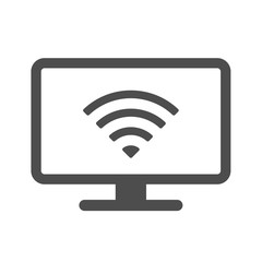 Smart device vector icon isolated on white background. Desktop computer with wireless connection icon for web, mobile apps and ui design. Internet of things stock vector illustration.