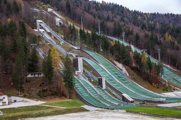 Ski jumps in the Planica resort in Slovenia.
