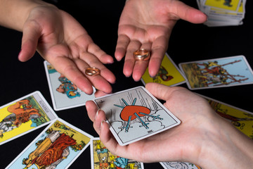 Bangkok,Thailand,november.17.19. Fortune telling with wedding rings, fortune telling on Christmas...