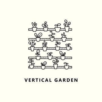 Vertical garden. Vector illustration of plant in outline style.