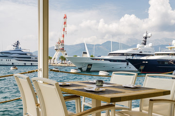 Fototapeta na wymiar Beautiful yachts at the port of Tivat, Montenegro.
