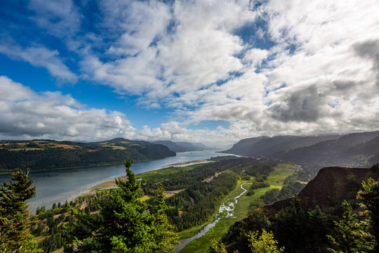 Columbia River Gorge with Crown Point Vista House from Women's Forum scenic viewpoint - Oregon, USA