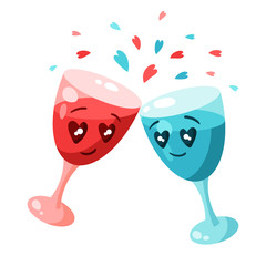 Fototapeta premium Cute couple of glasses in love. Valentine Day greeting card.