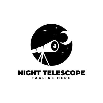 Night Telescope Logo Vector Icon Illustration
