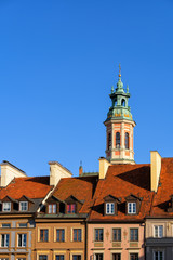 Fototapeta na wymiar Warsaw Old Town Houses and Church Tower