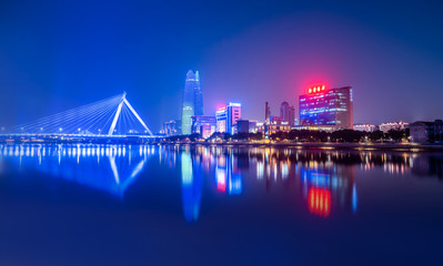 Naklejka premium Ningbo city architecture landscape night view