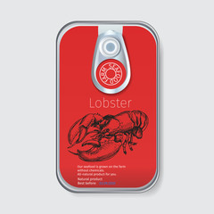 Packaging for seafood. Label for boxing natural products. Lobster.