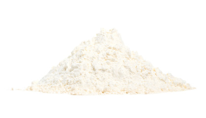 Pile heap of flour on white background isolation