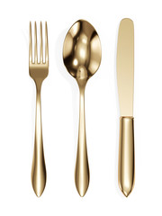 Fork, spoon and knife golden