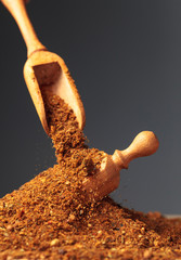 Wooden spoons with mixture of different  spices