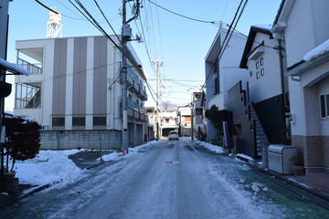 Residential area on a snowy day, Kagawagoe CIty, Saitama Prefecture, Japan