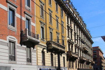 Historic townhouses in Art Nouveau architecture style in Milan (Northern Italy)