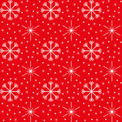Fototapeta na wymiar seamless background of white snowflakes and stars on red background