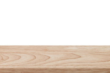 Empty wood table on isolate white background and display montage with copy space for product.
