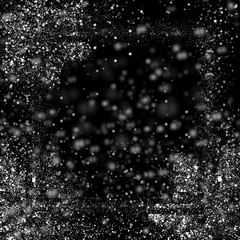 Black and white christmas background with snowflakes and bokeh. Trendy template for design.