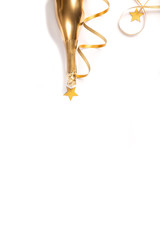 Decorated Bottle of Golden Champagne.Symbol of Christmas and New Year.